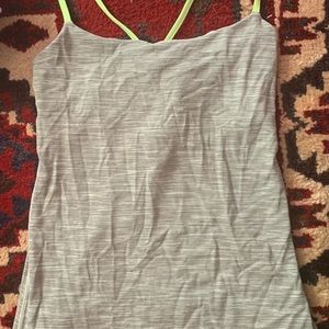 Lululemon- workout tank - open back - strappy size 8. Thin strip grey-green.